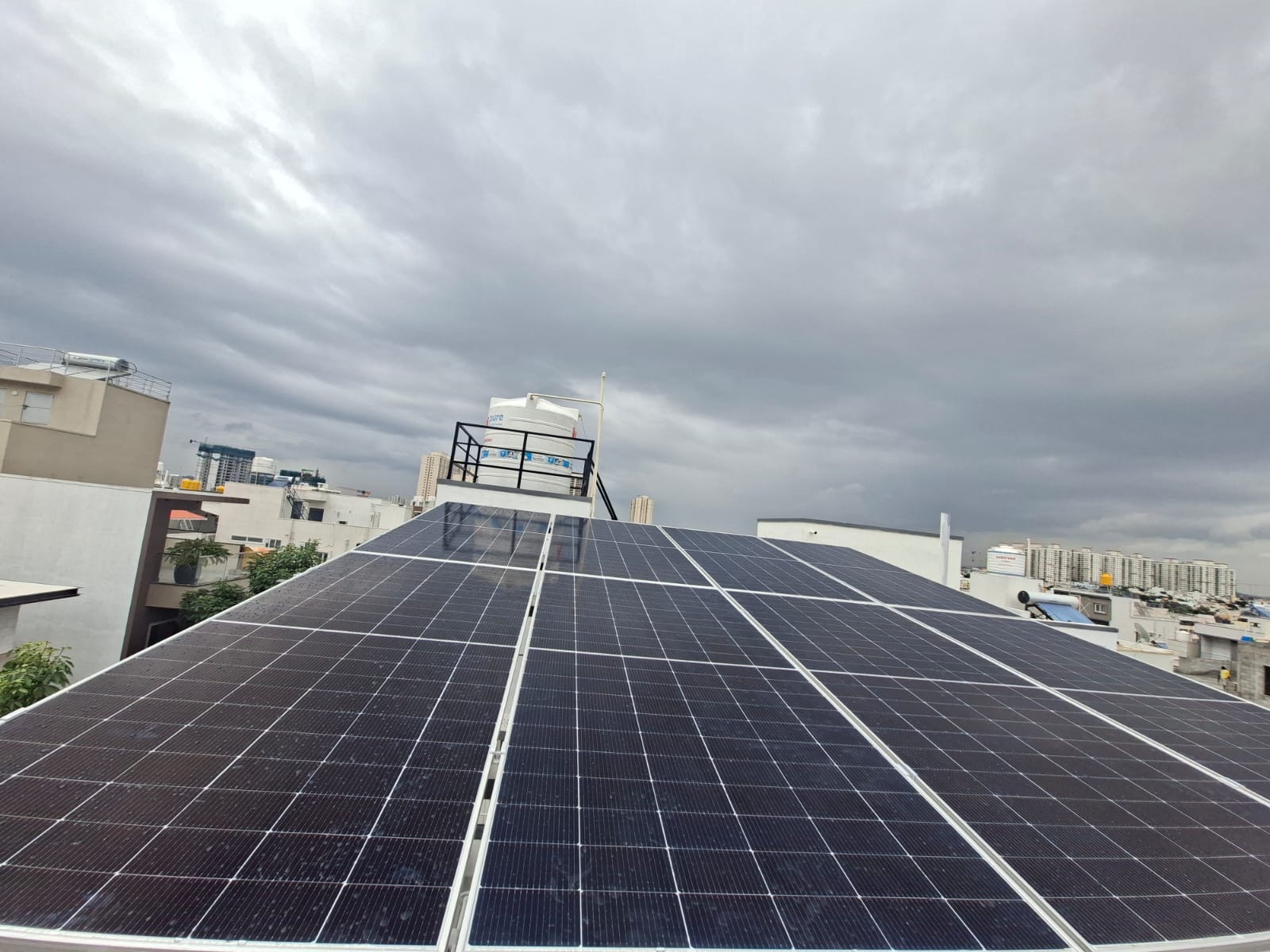 Solar panels on an elevated residential rooftop structure